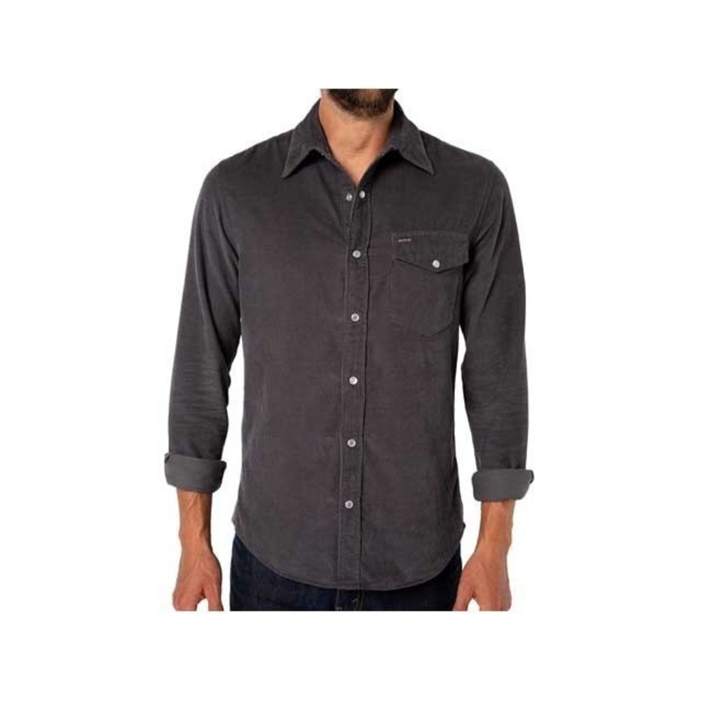Criquet Corduroy Pearl Snap Long Sleeve Shirt in Grey Men Large NWOT $158